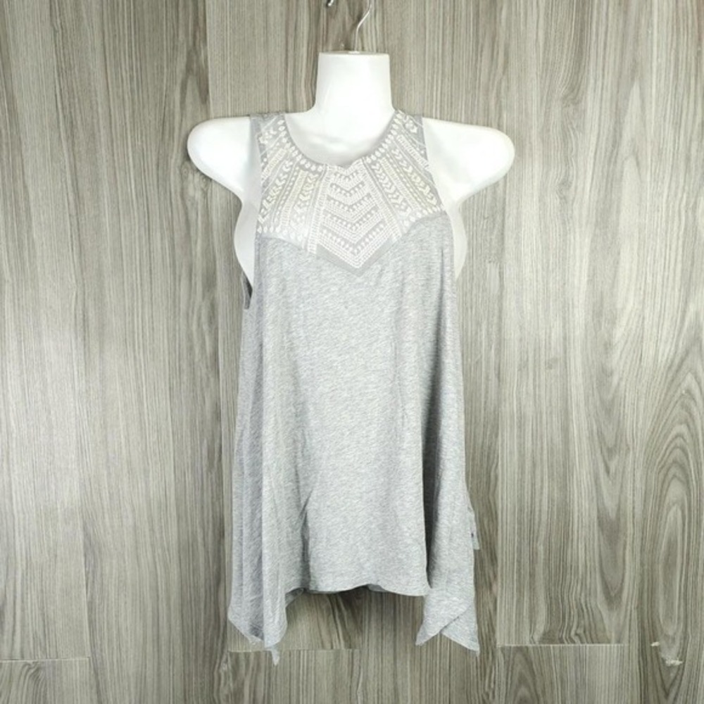 American Eagle Gray Lace Yoke Handkerchief Hem Tank Top XS